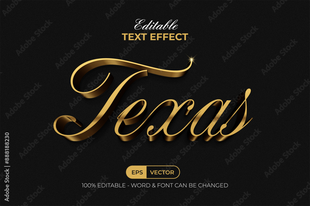 Poster texas text effect gold style. editable text effect.