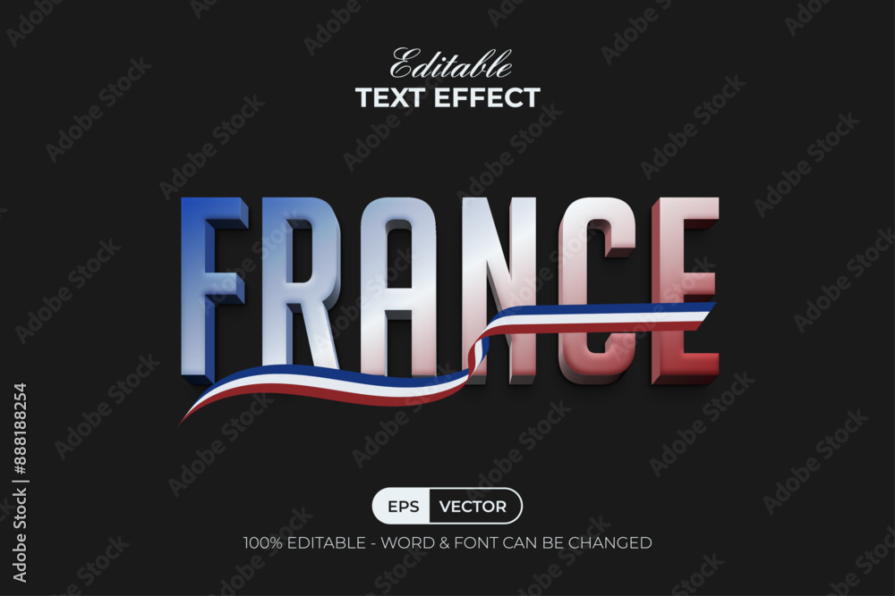 Poster france text effect 3d gradient style. editable text effect.