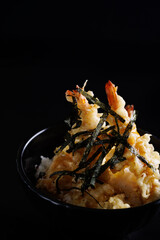 shrimp tempura japanese food isolate in black background