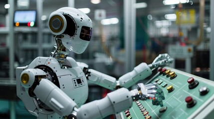 Fototapeta premium A robot is sitting in front of a control panel