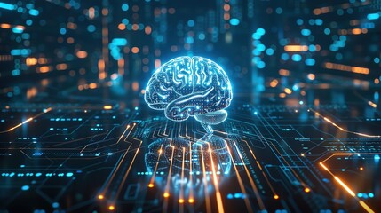 Futuristic digital brain, AI circuitry, electronic network