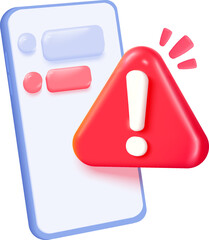 3d check wrong icon on mobile phone. negative check list button choice for false, correct, tick, problem, fail on application. emergency icon vector with shadow 3D rendering illustration