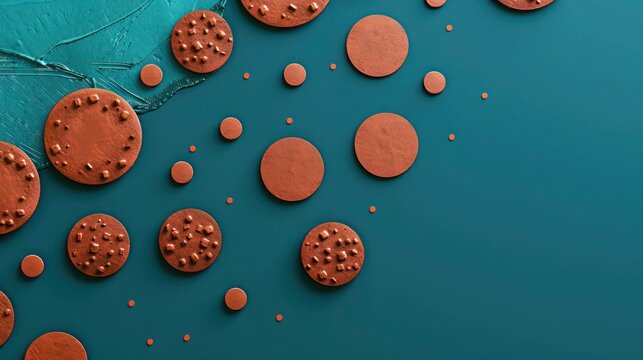 Burnt sienna dots with terracotta links on a deep teal base, text focus area in the upper left