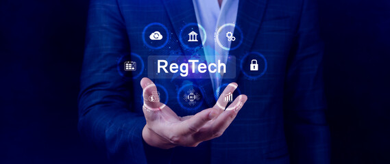 Regtech, Regulatory technology concept, management of regulatory processes with financial industry...