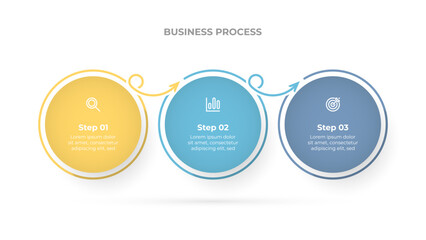 Creative infographic template with circle element label design with arrows and 3 steps or options. Vector illustration. Ideal for business presentations.
