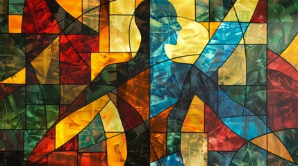Colorful abstract stained glass art. Vibrant abstract artwork featuring a colorful stained glass design with geometric patterns.