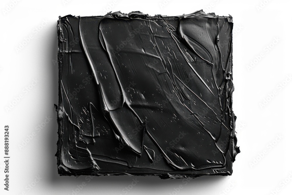 Poster black paint square block texture isolated on white backdrop with clipping path for easy selection