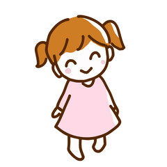 Hand drawn line illustration of a full body of a smiling girl