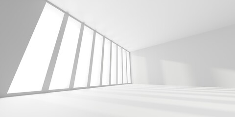 Fototapeta premium Futuristic white interior design. Empty room modern architecture