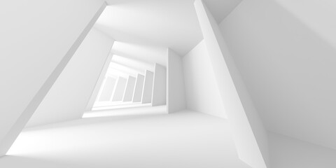 Fototapeta premium Futuristic white interior design. Empty room modern architecture