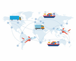 global logistics network worldwide shipping by air and sea fright transport import export international shipping