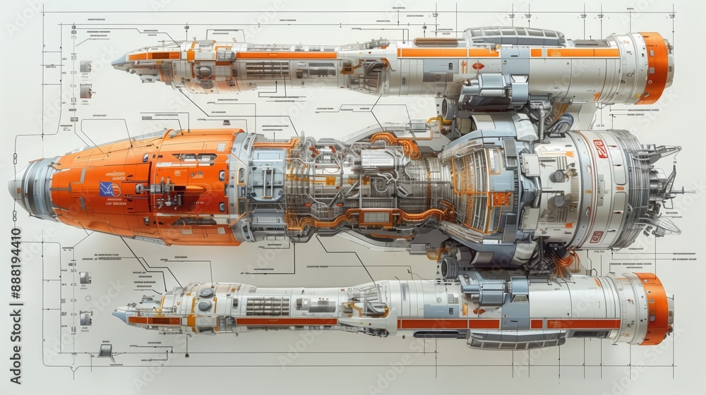 Poster this image shows a detailed cross-sectional view of a futuristic space station, revealing its intern