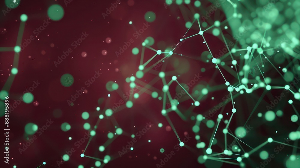 Poster jade green dots with emerald connections on a deep maroon canvas, text focus area in the upper cente