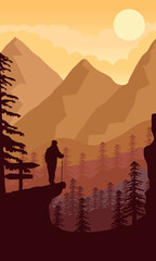 climber on peak of mountains vector, poster illustration design