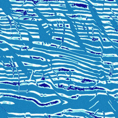 Summer blue dyed wave water pattern with broken linear stripe effect. Fresh blue underwater texture background for modern seamless nautical maritime organic style. 