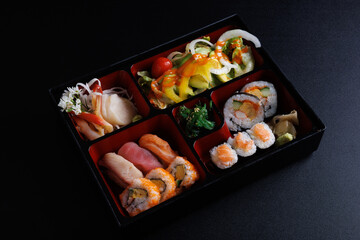 bento sushi set japanese food isolate in black background isolate in black background