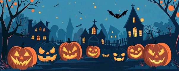 Spooky celebration, Halloween party invite, flat design illustration