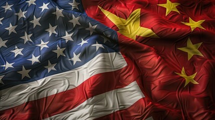 Fototapeta premium Chinese and United states of America flag, USA and China trade war concept