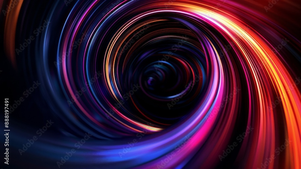 Poster abstract swirling light pattern. colorful light streaks create a mesmerizing spiral pattern, a capti