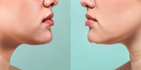 Obraz premium Refined Contours: The Art of Double Chin Lift Surgery – A Before and After Journey in Facial Aesthetics, Celebrating Skincare and Cosmetic Transformation in High-Resolution 4K, Perfect for Commercial 