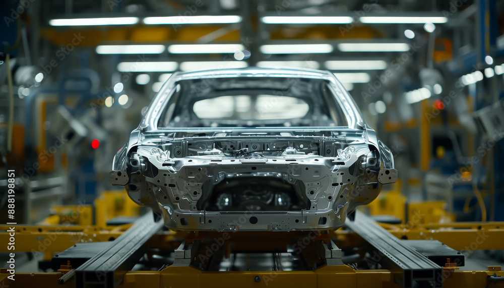 Poster Automated robotic assembling enhances efficiency and accuracy, transforming car production with precise results