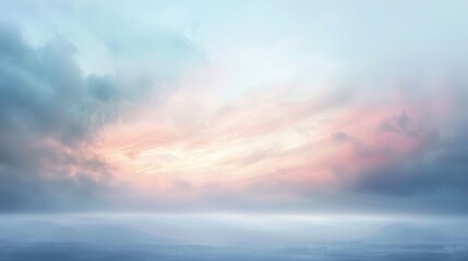 Fototapeta premium Early morning sky with the soft pastel colors of dawn, gentle light breaking through the clouds, creating a calm and serene atmosphere