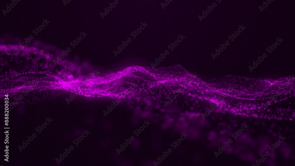 Poster digital waves of purple particles create magical ripples. virtual reality cyberspace. creative soft 