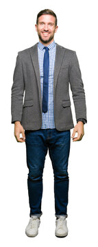 Handsome business man wearing suit and tie with a happy and cool smile on face. Lucky person.