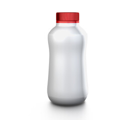 White Plastic milk bottle container with red cap for dessert, yogurt, ice cream, sour cream, snack, Mock Up Template 3D rendering 3D illustration