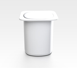 White Plastic Yoghurt Jar With Foil Cover container with foil cap for dessert, yogurt, ice cream, sour cream, snack, butter, margarine or cheese, Mock Up Template 3D rendering 3D illustration