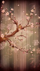 Abstract spring background minimal composition apple tree branch on a wooden background in retro style spring concept backdrop romantic floral background