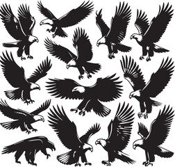 Obraz premium Eagle silhouette vectors on a white page high quality high resolution, black color isolated on white background