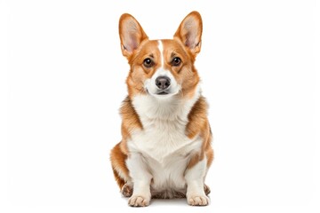 Corgi with red coat and white markings, sitting with a cute expression