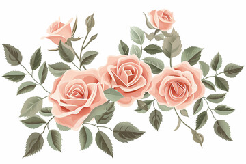 An elegant and beautiful floral design with pink roses, a vector flat icon illustration on a white background, with pastel colors in the style of clip art