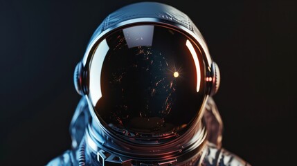 portrait of An astronaut helmet reflection isolated on dark background