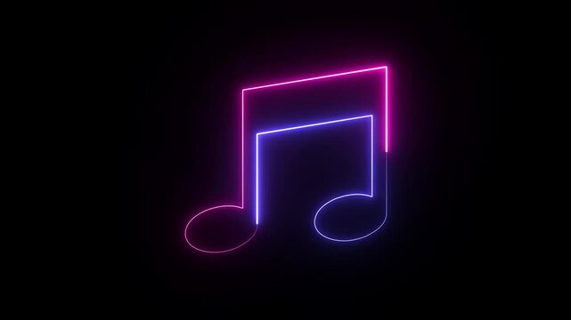Abstract neon glowing single musical note icon animation. Neon music icon animation. neon musical note icons