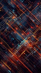 Colorful digital circuitry with glowing highlights