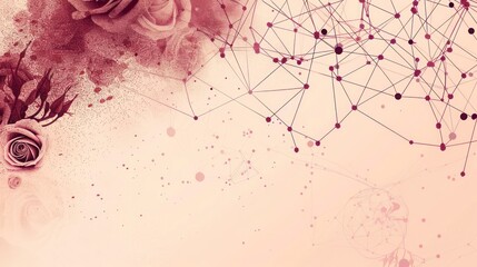 Deep maroon dots connected by rose lines on a soft peach canvas, text focus area in the upper left