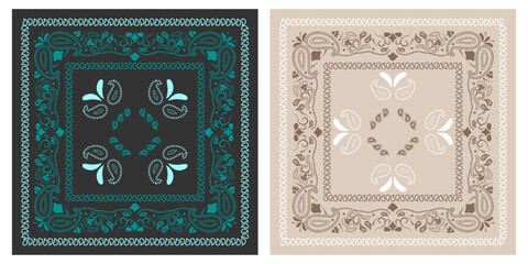 Set of colorful bandanas. Abstract seamless pattern for kerchief, fabric patchwork.