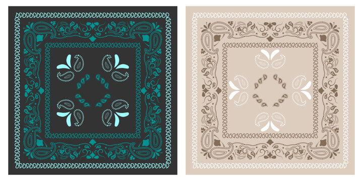 Set of colorful bandanas. Abstract seamless pattern for kerchief, fabric patchwork.