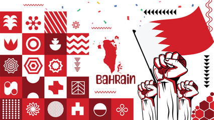 Vector of National Day in Arabic calligraphy style with Bahrain flags. Bahrain independence day. Translation : 16 December Bahrain national day. Vector Illustration