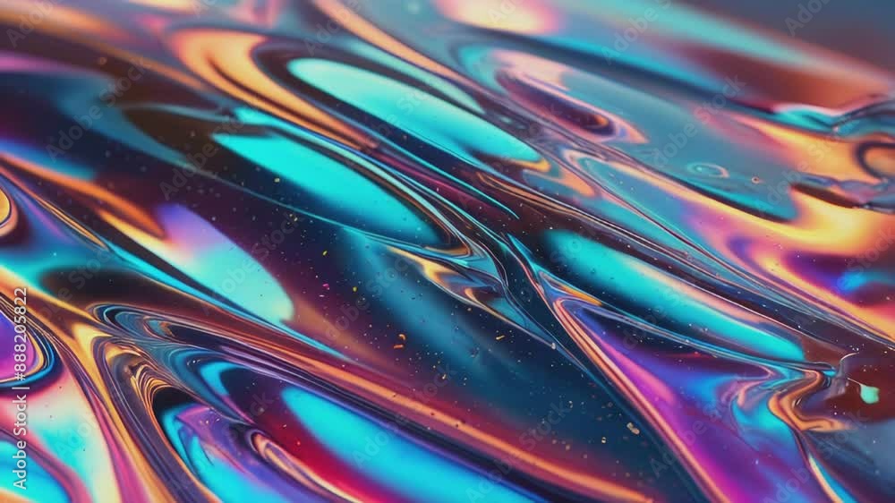 Poster animation of a abstract background with iridescent swirls in blue, purple and orange. motion graphic