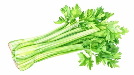 Celery with crisp watercolor stalks isolate on white background