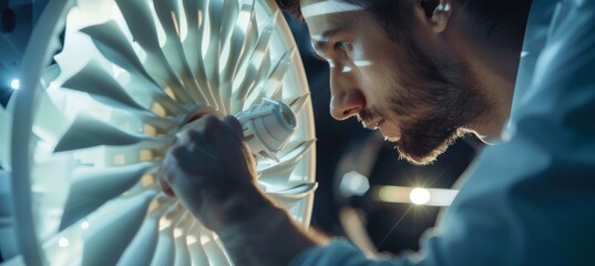 Engineer Inspects 3D Printed Aircraft Component for Quality and Precision in Aerospace Manufacturing