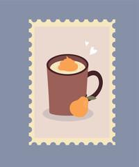 Cute Illustration Stamp at Pear Cream Drink