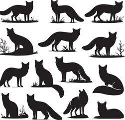 Fox silhouette vectors on a white page high quality high resolution, black color isolated on white background