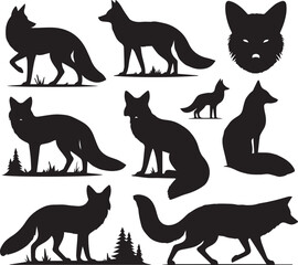 Fox silhouette vectors on a white page high quality high resolution, black color isolated on white background