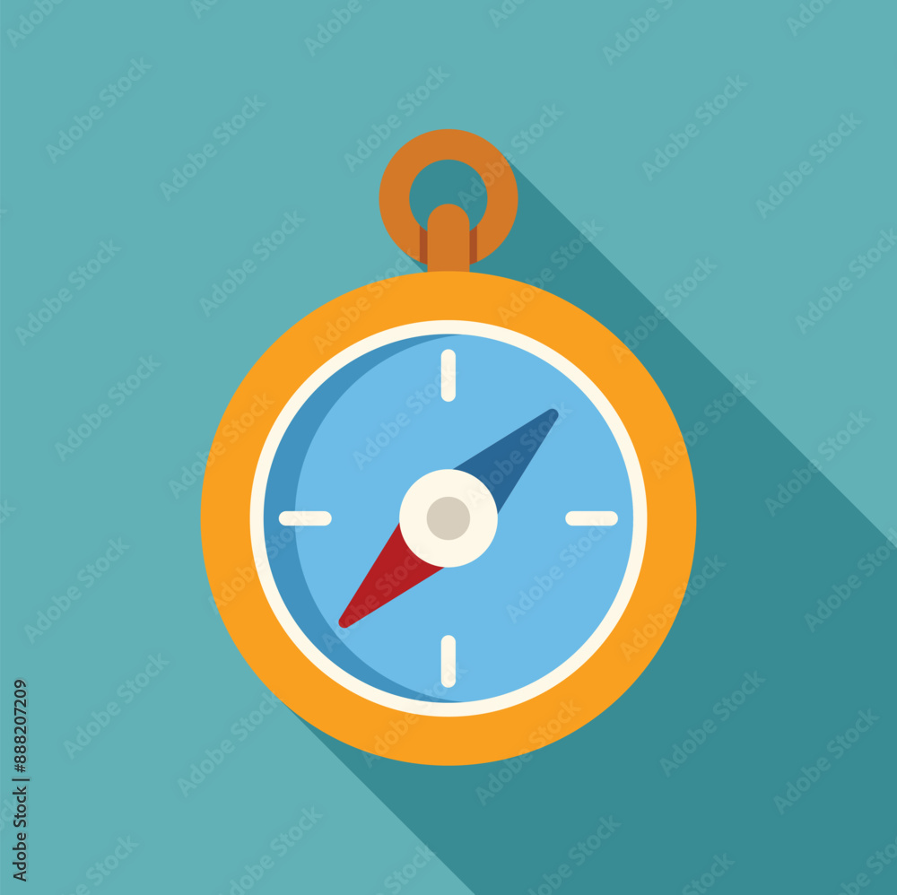 Poster golden compass pointing north with a long shadow on a turquoise background symbolizing direction and