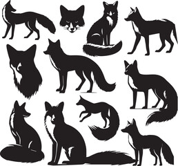 Fox silhouette vectors on a white page high quality high resolution, black color isolated on white background