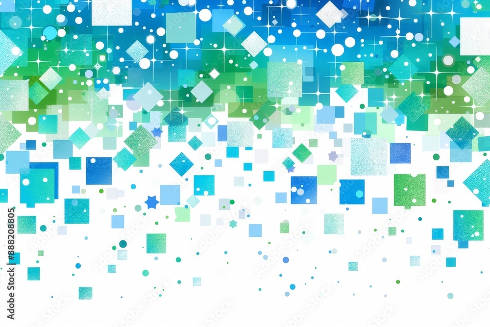 Aufkleber abstract digital art with blue and green squares creating a mosaic pattern on a white background.